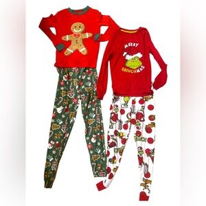 Kids Holiday Pajama Bundle - Size 8 (2 Full Sets) Gingerbread & Grinch Themes!